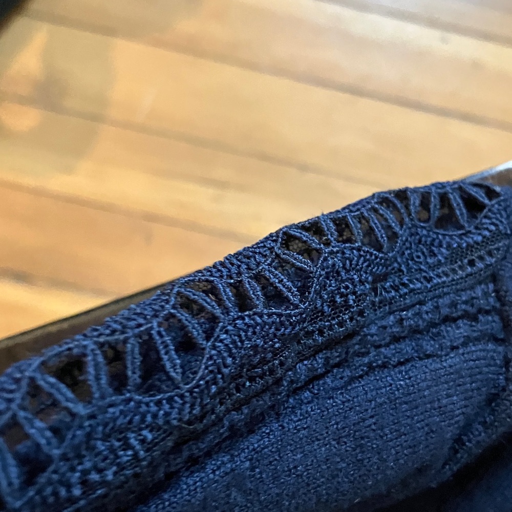 Sezane Navy Blue Lace-Panel Knit Sweater - Picture 9 of 9